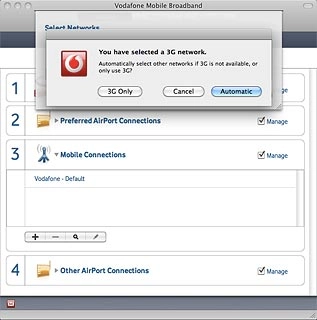 Click Automatic.The data card application will tell you if you have access to the network you've chosen.