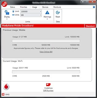Click Previous Usage Mobile.The data card application shows how much you've uploaded and downloaded or the total duration of active internet connections.