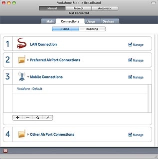 Click the search icon.Your data card now searches for networks within range and a list of options is displayed.