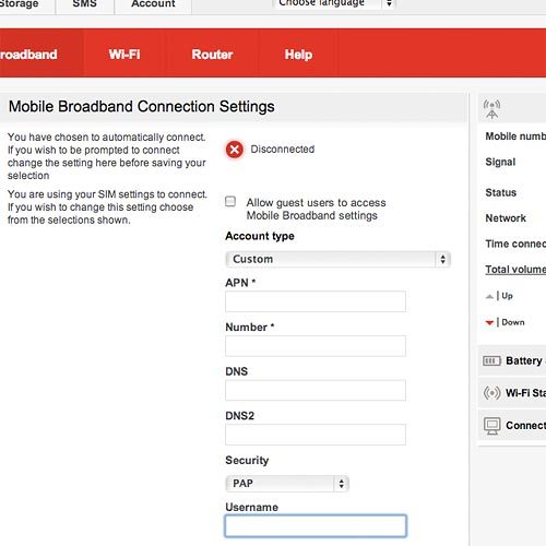 Highlight the field below Username and key in vodafone