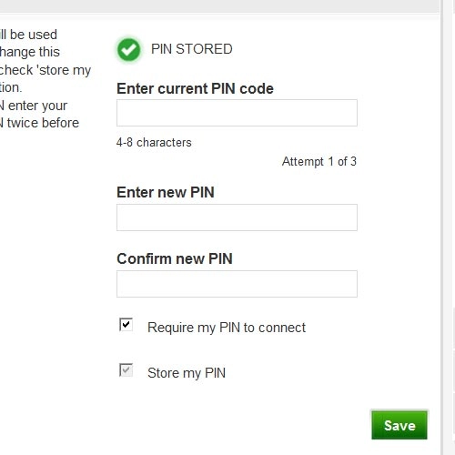 Highlight the field below Enter current PIN code and key in your PIN.