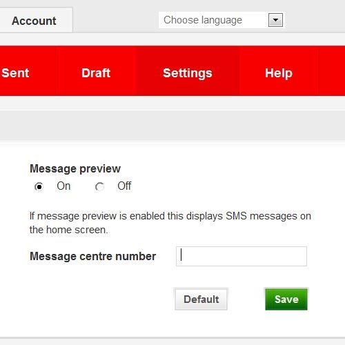 Highlight the field next to Message centre number and key in +35387699989