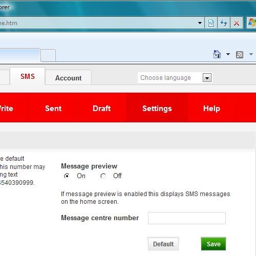 Highlight the field next to Message centre number and key in +35387699989