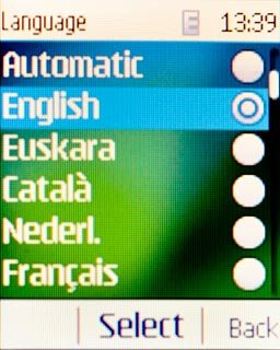 Highlight the required language and press the Navigation key.