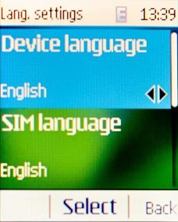 Scroll to Device language and press the Navigation key.
