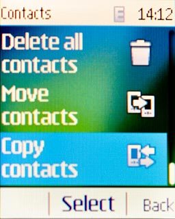 Scroll to Copy contacts and press the Navigation key.