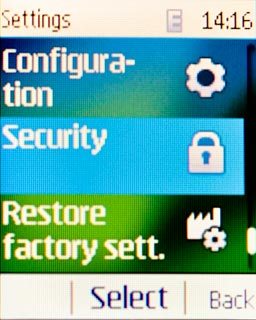Scroll to Security and press the Navigation key.
