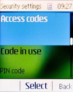 Scroll to Access codes and press the Navigation key.