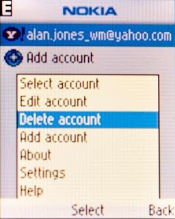 Scroll to Delete account and press the Navigation key.