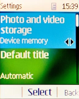 Scroll to Photo and video storage and press the Navigation key.