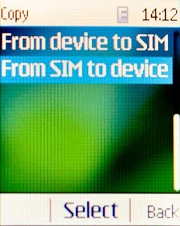 Scroll to From SIM to device and press the Navigation key.