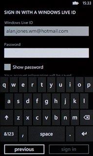 Press the field below Password and key in the password for your Windows Live account.