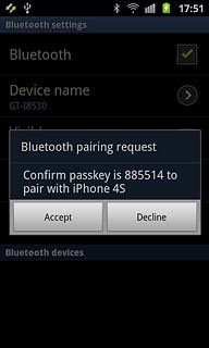 Check that the same access code is displayed on both devices and press Accept.You also need to accept the access code on the other device.The new device is displayed on the list of paired devices.