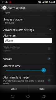 When the menu item is ticked (V), the function is turned on.Follow the instructions on the display to select more settings for the alarm.