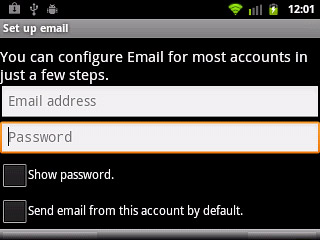 Press Password and key in the password for your email account.