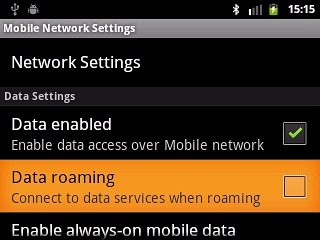 Press Data roaming to turn data roaming on or off.
