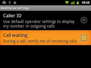 The current settings are displayed.Press Call waiting to turn the function on or off.