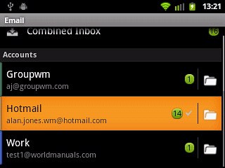 Press the required email account.