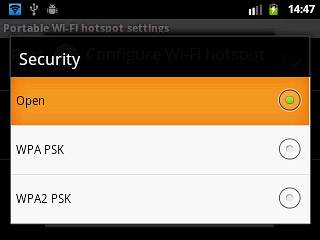 Press Open or WPA2 PSK.