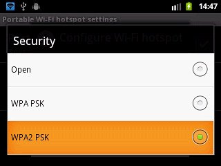 If you select WPA2 PSK: