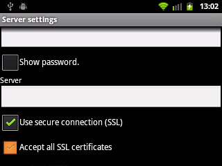 Press Accept all SSL certificates to turn the function on or off.