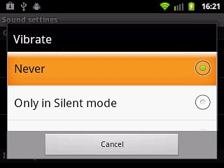 To turn off vibration:Press Never.