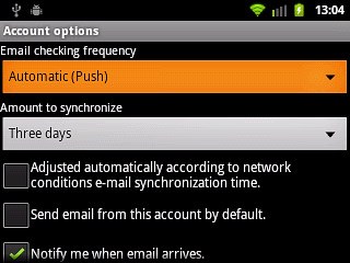 Press the drop down list below Email checking frequency.