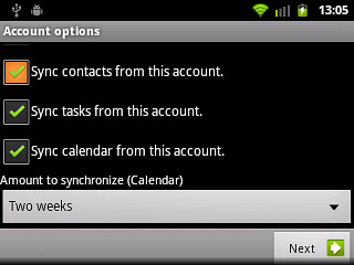 Press Sync contacts from this account to turn the function on or off.
