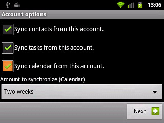 Press Sync calendar from this account to turn the function on or off.