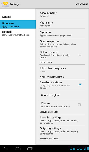 Press Default account to turn on the function.
