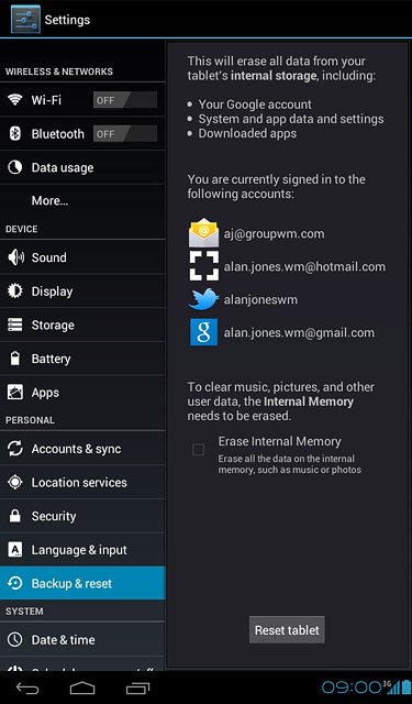 Press Reset tablet.