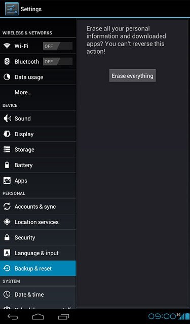 Press Erase everything.Wait while your device restores the factory default settings.Follow the instructions on the display to configure your device and prepare it for use.