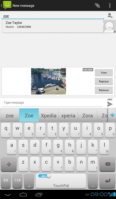 Press the required contact.Write the text for your picture message.