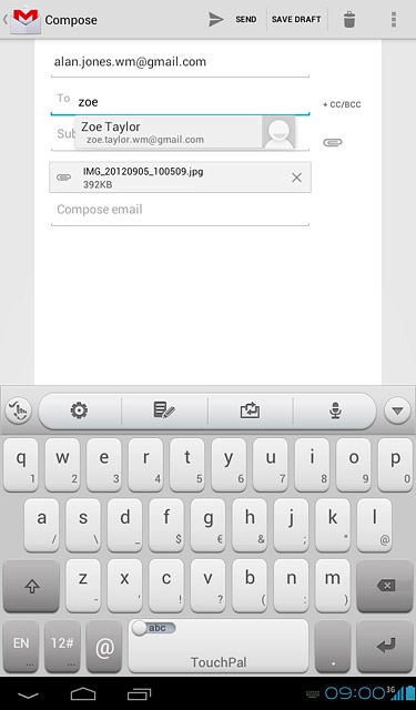 Press the required contact.Write subject and text for your email message.