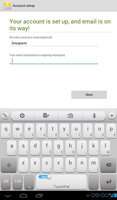 Press the field below Your name (displayed on outgoing messages) and key in the required sender name.