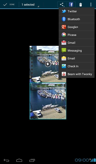 Press Email.An email message containing the picture or video clip is created.Key in the first letters of the required contact.Matching contacts are displayed.