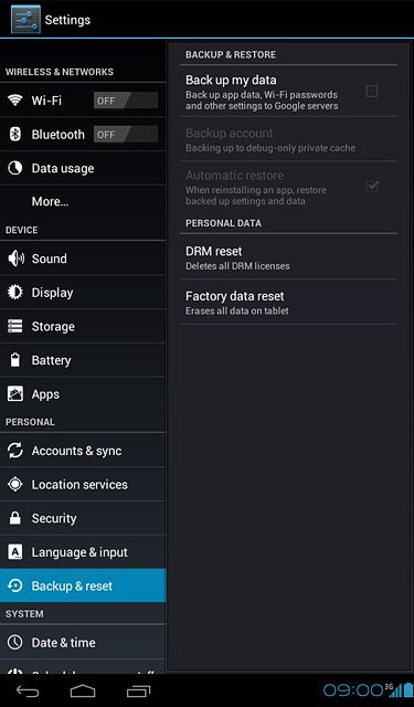 Press Factory data reset.