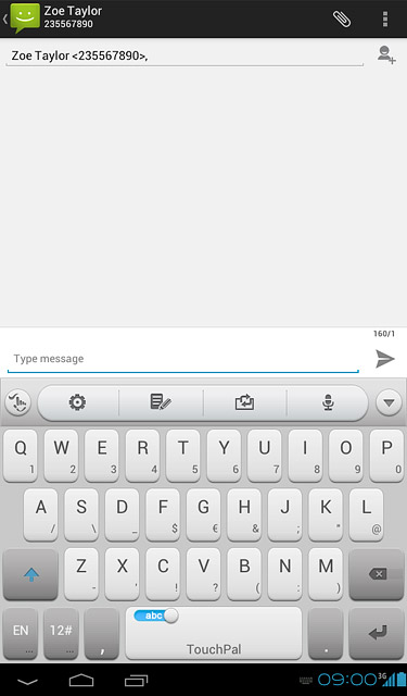 Press Type message.Write the text for your text message.