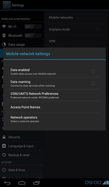 Press Data enabled to activate or deactivate the function.