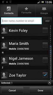 When the box next to the required contact is ticked (V), it's selected.