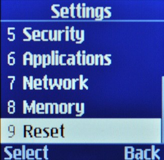 Scroll to Reset and press OK.