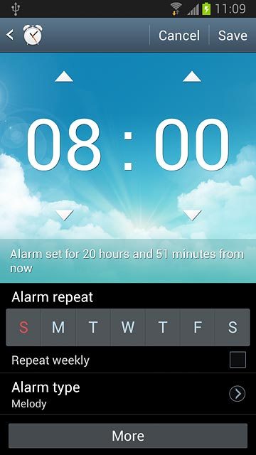 Press the required days below Alarm repeat.