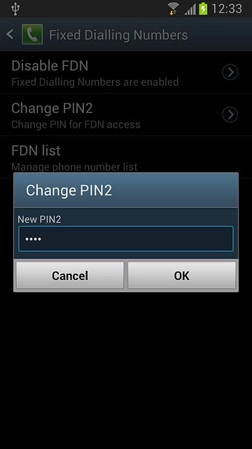 Key in a new four-digit PIN2 and press OK.