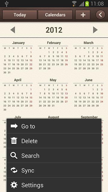 Press Settings.Follow the instructions on the display to select the required settings for the calendar.