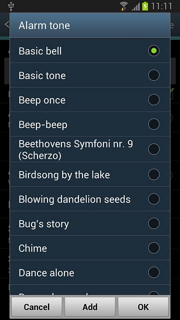 Once you've found an alarm tone you like, press OK.