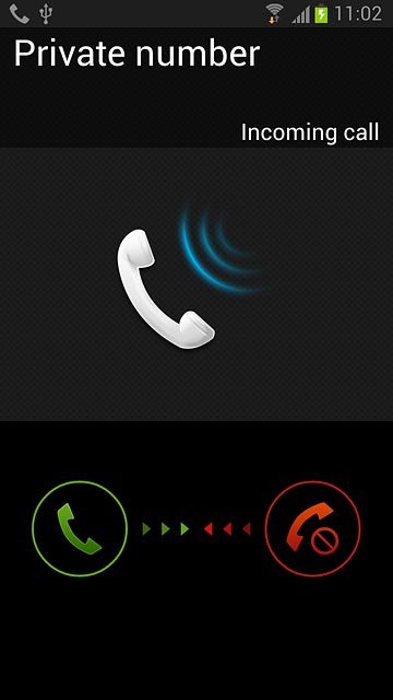 Press the accept call icon and drag the icon right.