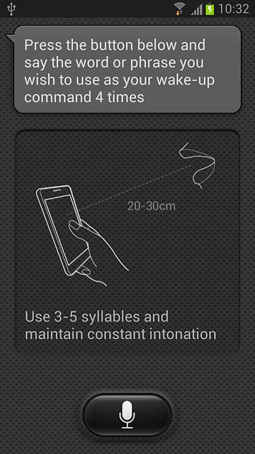 Press the microphone icon and say the required word four times.