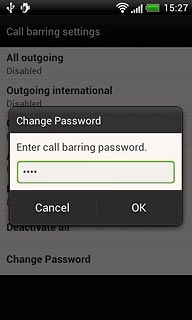 Key in your current barring password (default is 0000) and press OK.