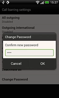 Key in the new barring password again and press OK.