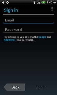 Press Email and key in the email address for your Google account.